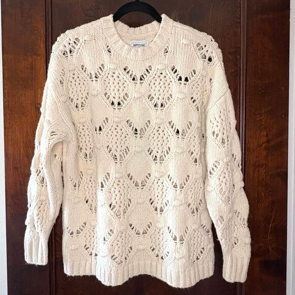 American Eagle Textured Loose Knit Pointelle Sweater Women's XS | Ivory Wool - Picture 2 of 10